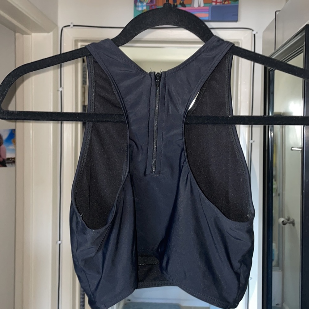 Black Zip Back Swim Top - Picture 3 of 7